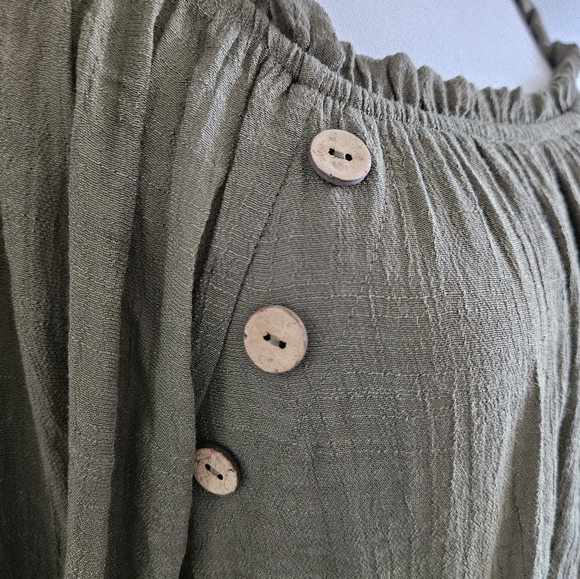 Olive Green Peasant Dress - Picture 2 of 4